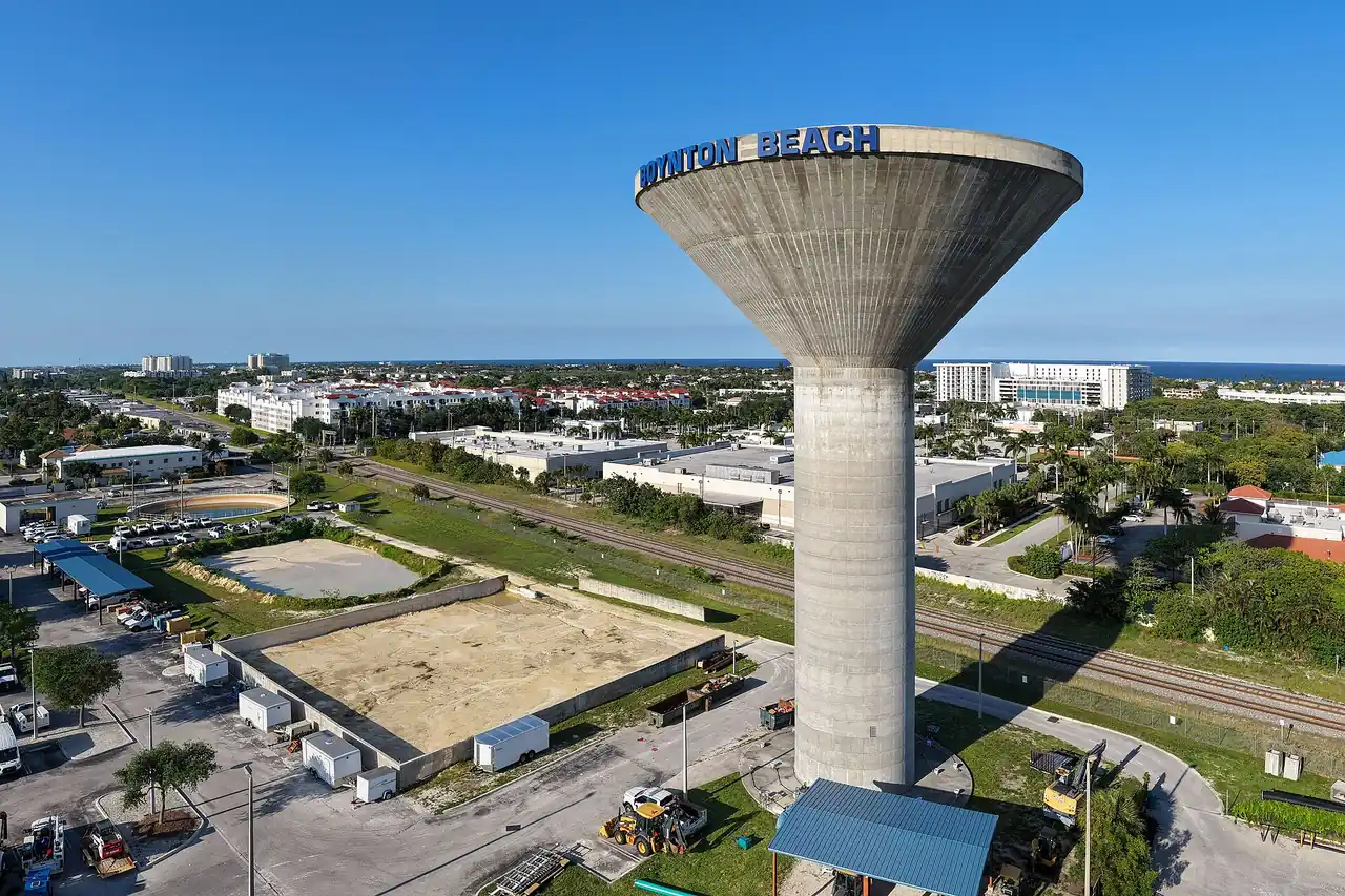 Boynton Beach's water tower at the East Water Treatment Plant.