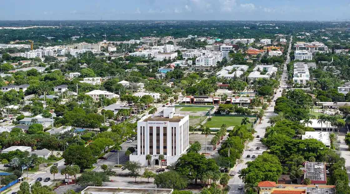Aerial view of downtown Delray Beach and Federal Highway in 2025.