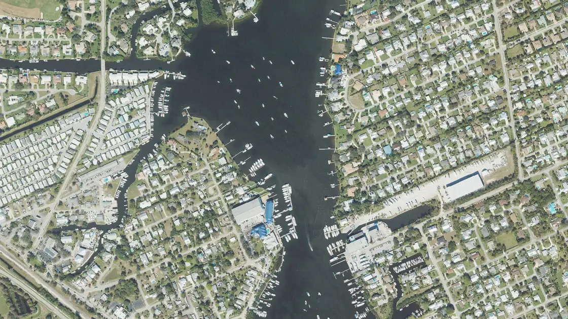 Aerial view of Manatee Pocket and the Port Salerno waterfront in February 2023.